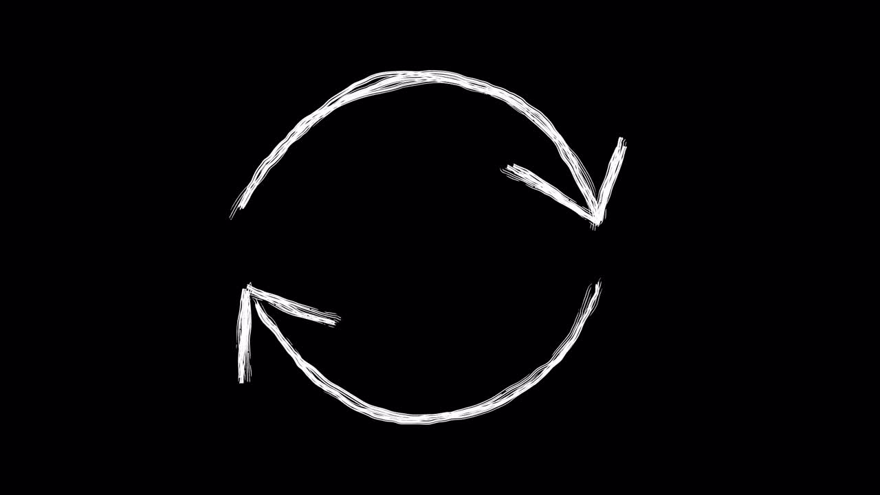 Hand Drawn Refresh Loop Symbol Animation on Black Background