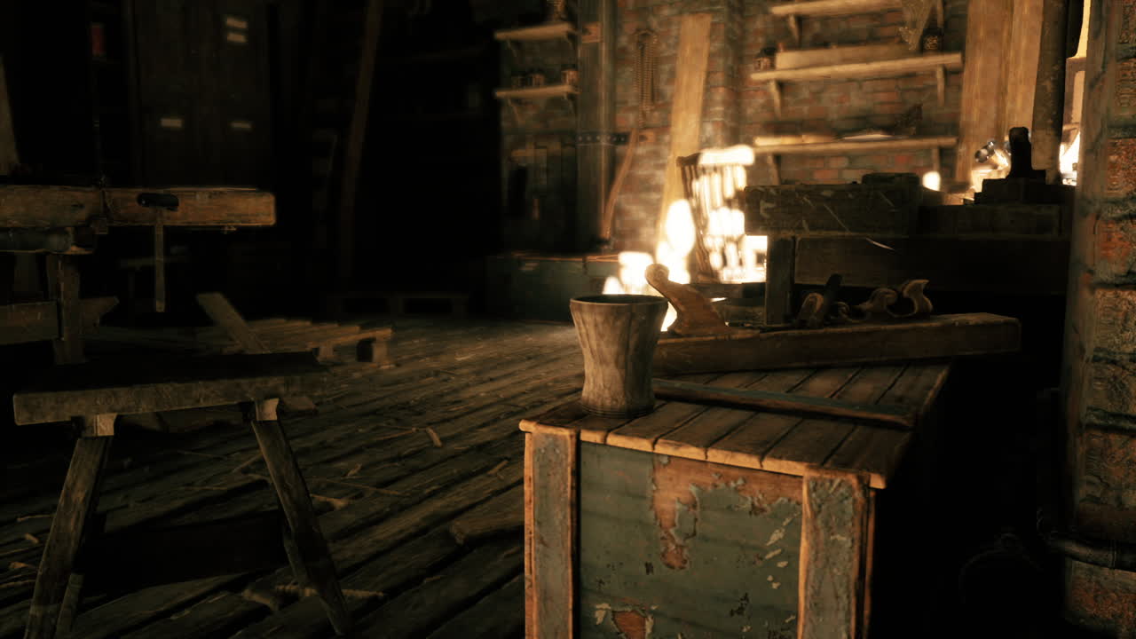 나무 도구와 빛이 흐르는 시골 작업실