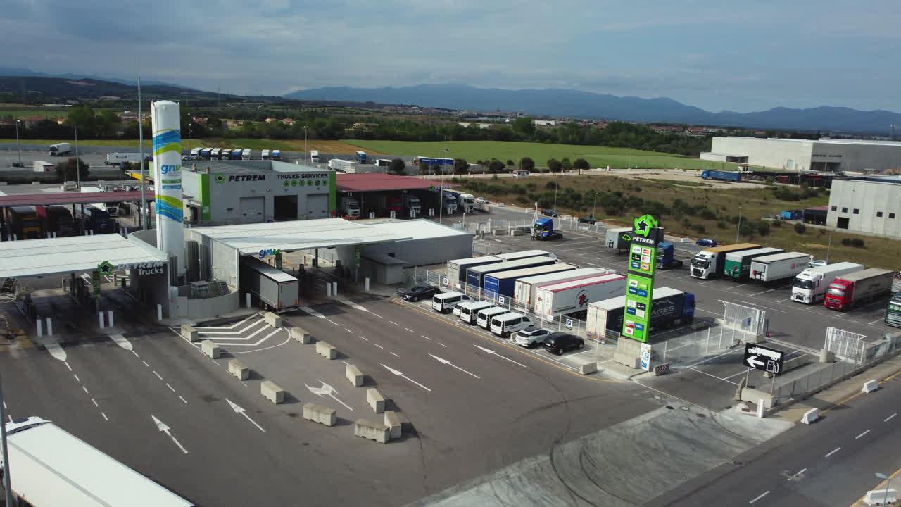 Aerial View of a Busy Truck Stop