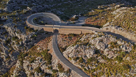 aerial view of mirador coll de reis, observation deck in coll dels reis, nus de sa corbata in mallorca, spain