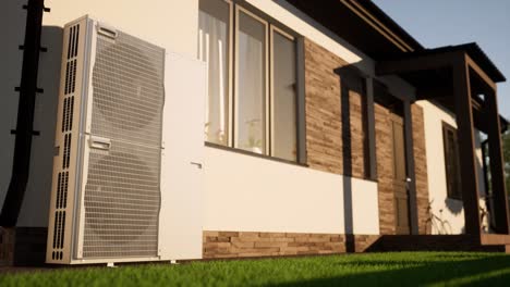 hvac technician installs heating, ventilation and air conditioning systems. heat pump 3d animation