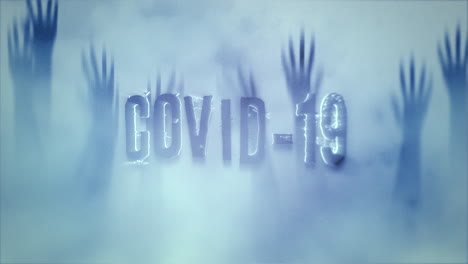 Animated-text-Covid-19-and-horror-background-with-hands-behind-the-glass