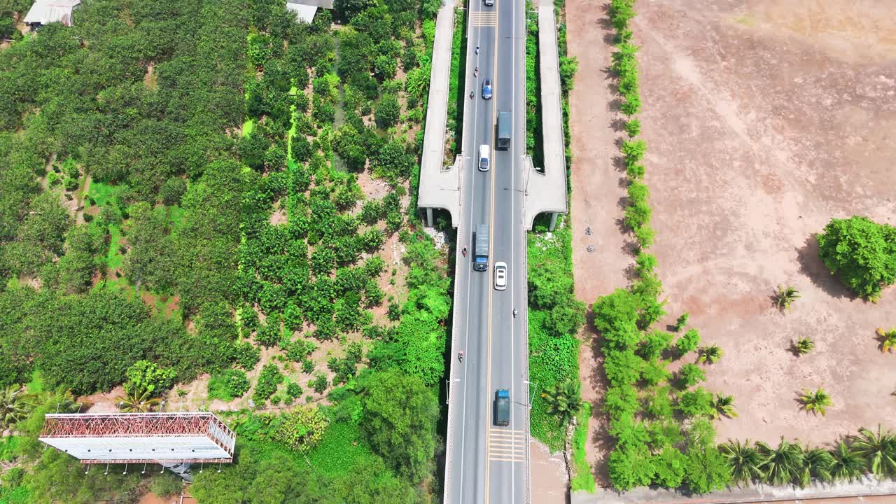 Aerial View Tilt of the Road to the Bridge in Ben Tre.