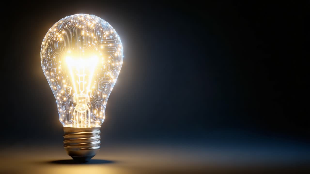 Una Lampadina Innovativa Che Illumina il Futuro: Una Fusione di Tecnologia e Creatività con Motivi di Circuiti Luminosi e Design Moderno