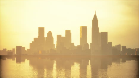 city skyline at sunset