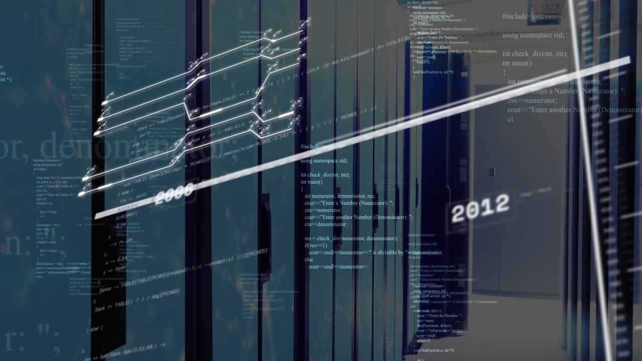 Animation of interface with data processing against computer server room