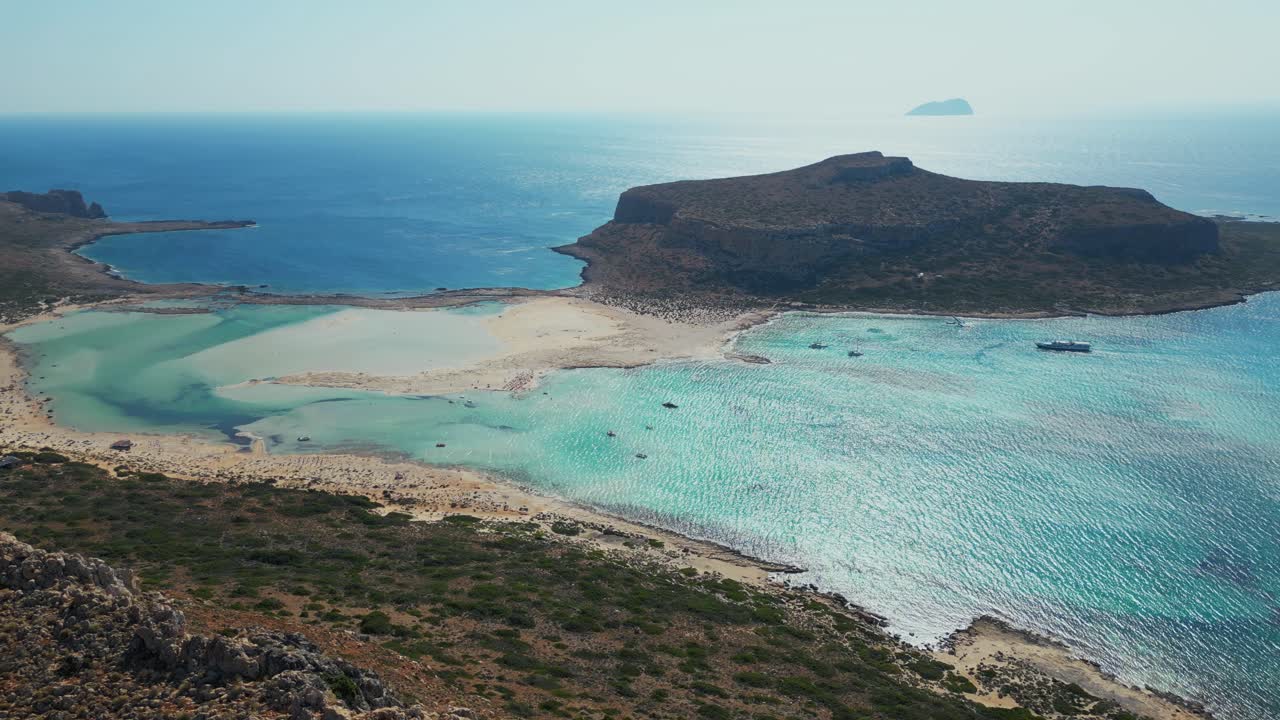 Tigani Peninsula, Balos Strand And Beach In Summer In Crete Island, Greece. - aerial shot