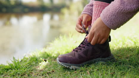 Hiking,-start-and-shoes-of-person-in-nature