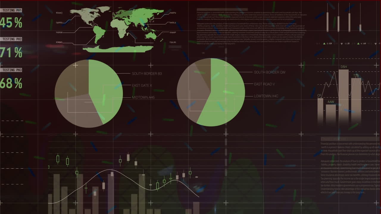 animación del procesamiento de datos financieros sobre un fondo negro