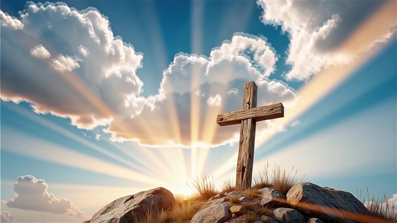 Croce Cristiana Luce Celestiale Sfondo per il Culto.