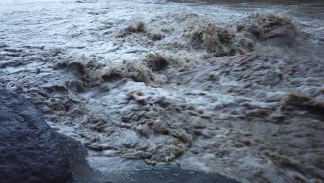 Close-up-shot-of-a-muddy-river-after-a-flooding