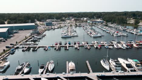 tilting over to bird's eye view over a marina in late summer