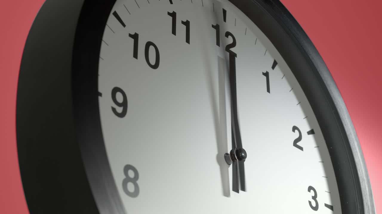 Clock Face on Burgundy Cherry Red Wall in Time Lapse