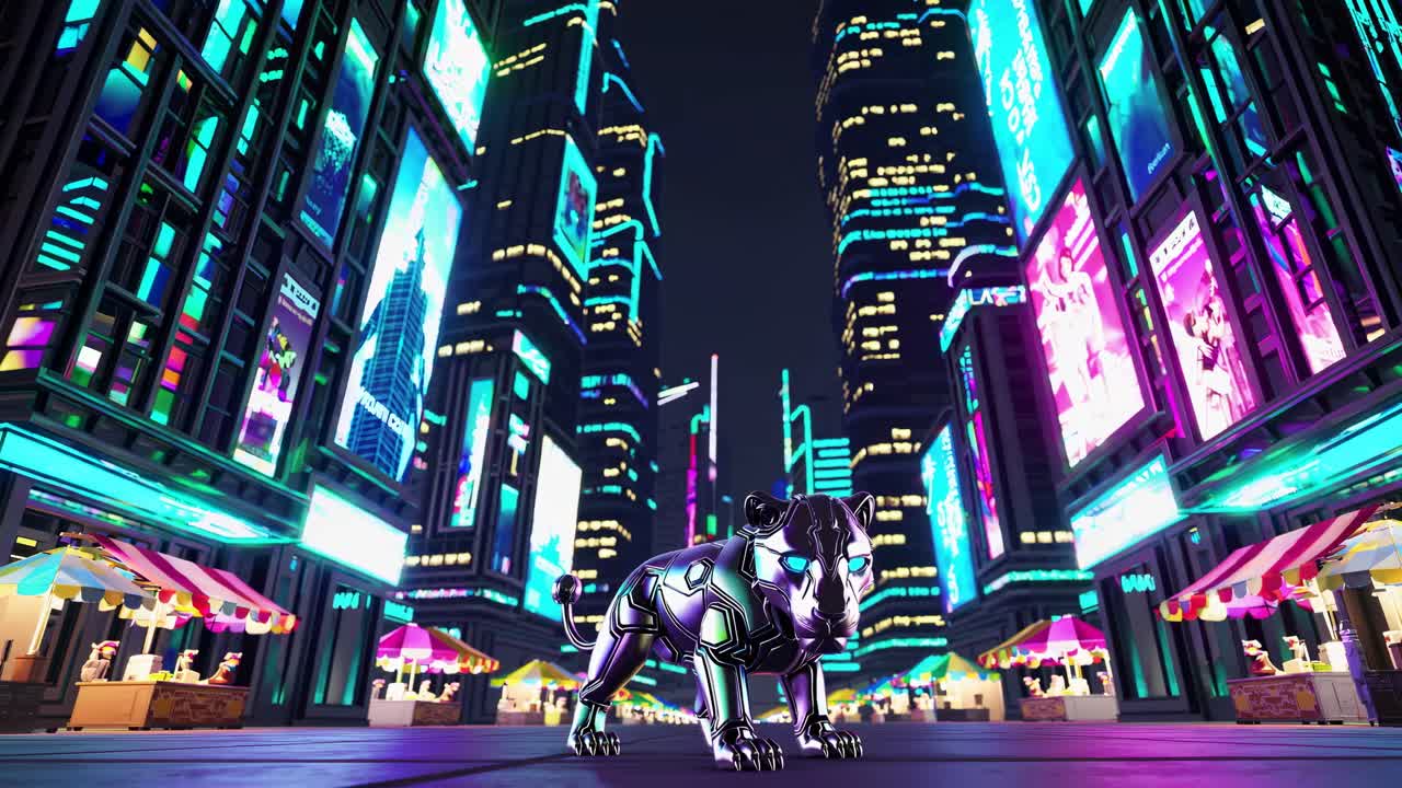 Cyberpunk Lion in a Neon City