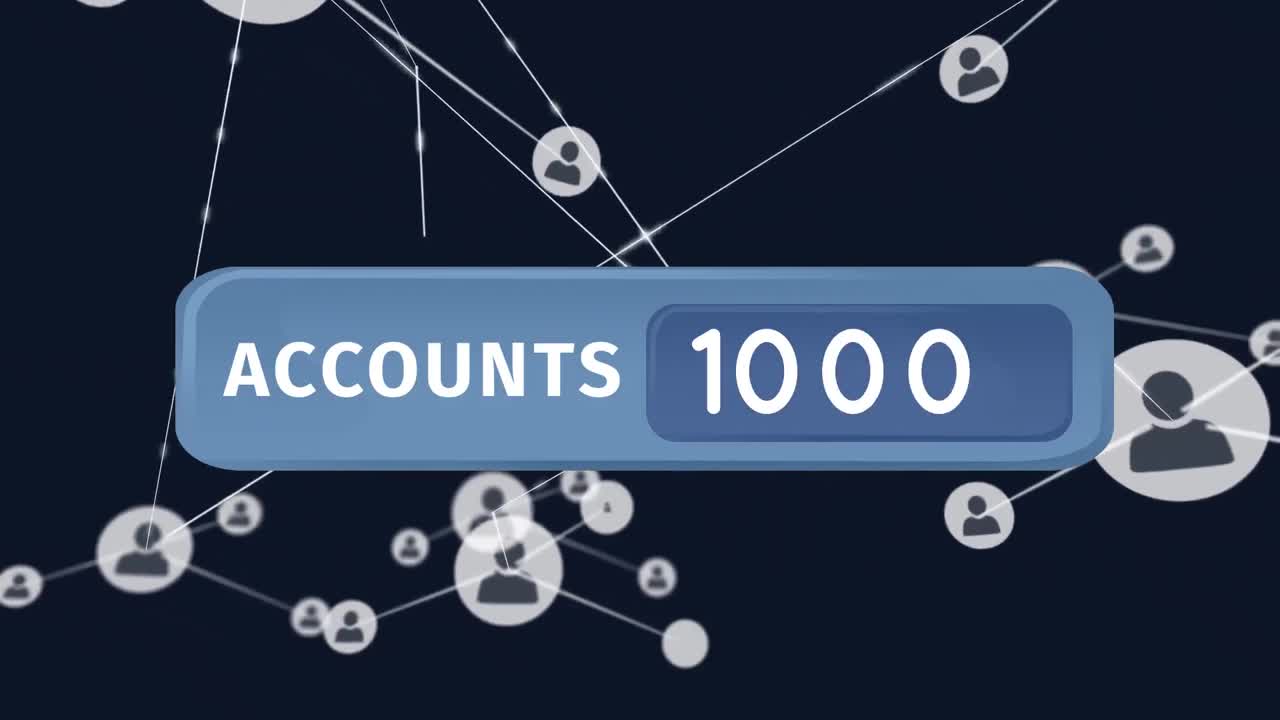 Animation of numbers and accounts text over network of connections with icons