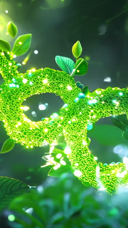 Luminous Green Vines Twisting Through Dense Forest Undergrowth. Vibrant green vines spiral through lush foliage, illuminated by ethereal light in a tranquil forest setting. Vertical video