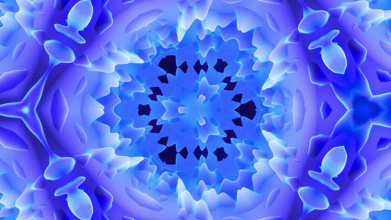 animación en bucle liso de 3d abstracto forma mate suave como flor o mandala, estructura simétrica de material de terciopelo púrpura azul intercalado con pañuelos, cambia de forma suavemente cíclica. gradiente