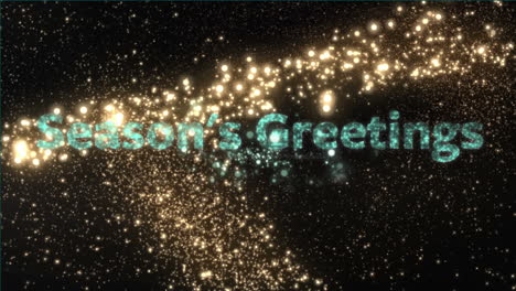 animación de las estaciones saludos texto, fuegos artificiales y estrella de navidad cayendo