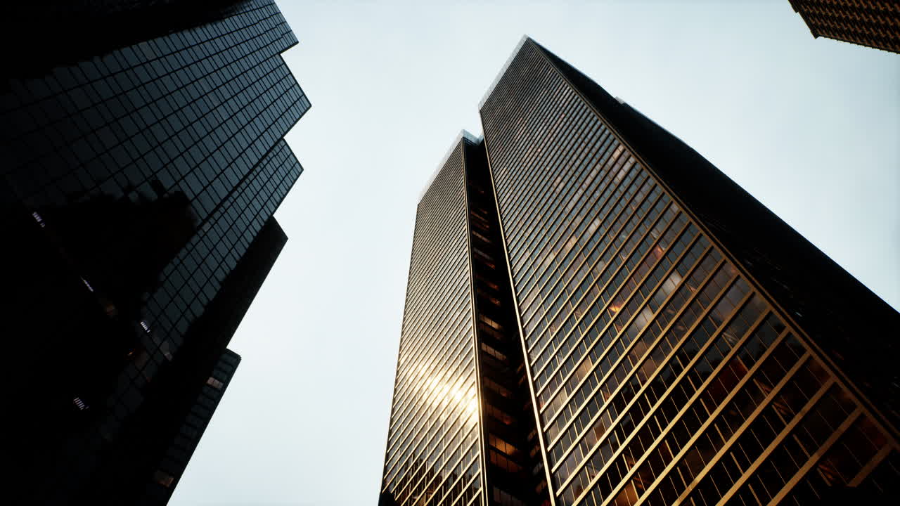 View looking up at high rise buildings