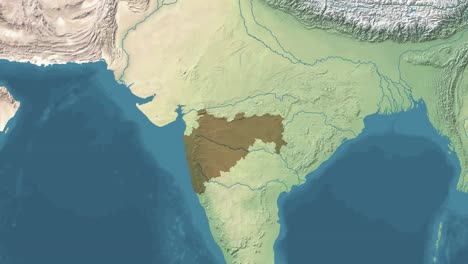 zoom in animated satelite map of maharashtra state or province of india with area revealing