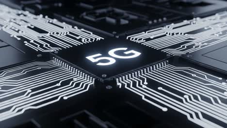 exploring the future of communication technology: a close-up view of a 5g microchip with intricate circuitry and modern design elements