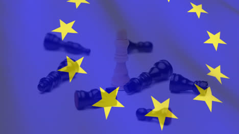 waving eu flag against spinning chess pieces