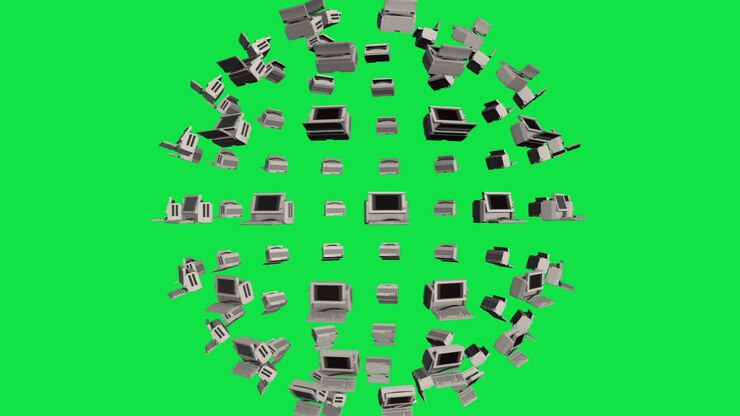 Sphere of PC Computers Rotating with Green Screen Background