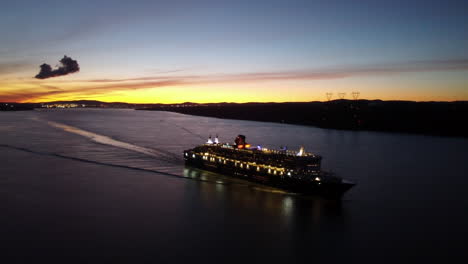 Drone-aerial-view-of-a-cruise-ship-over