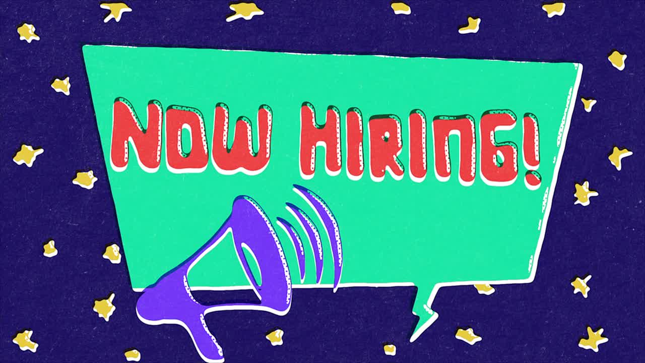 현재 채용 중, 화려한 복고풍 스타일의 지저분한 애니메이션