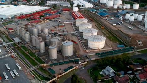 fuel depot birds eye view, drone shot