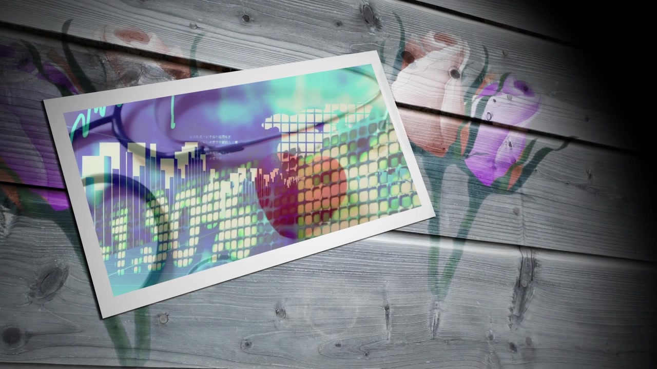 Animation of data processing over card and flowers