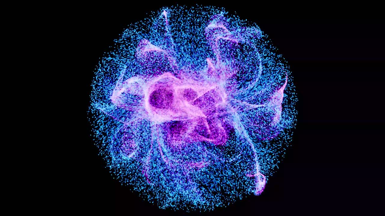 시각 효과, vfx, 검은 바탕에 파란 입자 소용돌이 3d 애니메이션