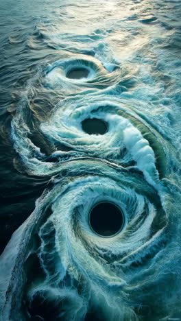 multiple powerful whirlpools in the ocean