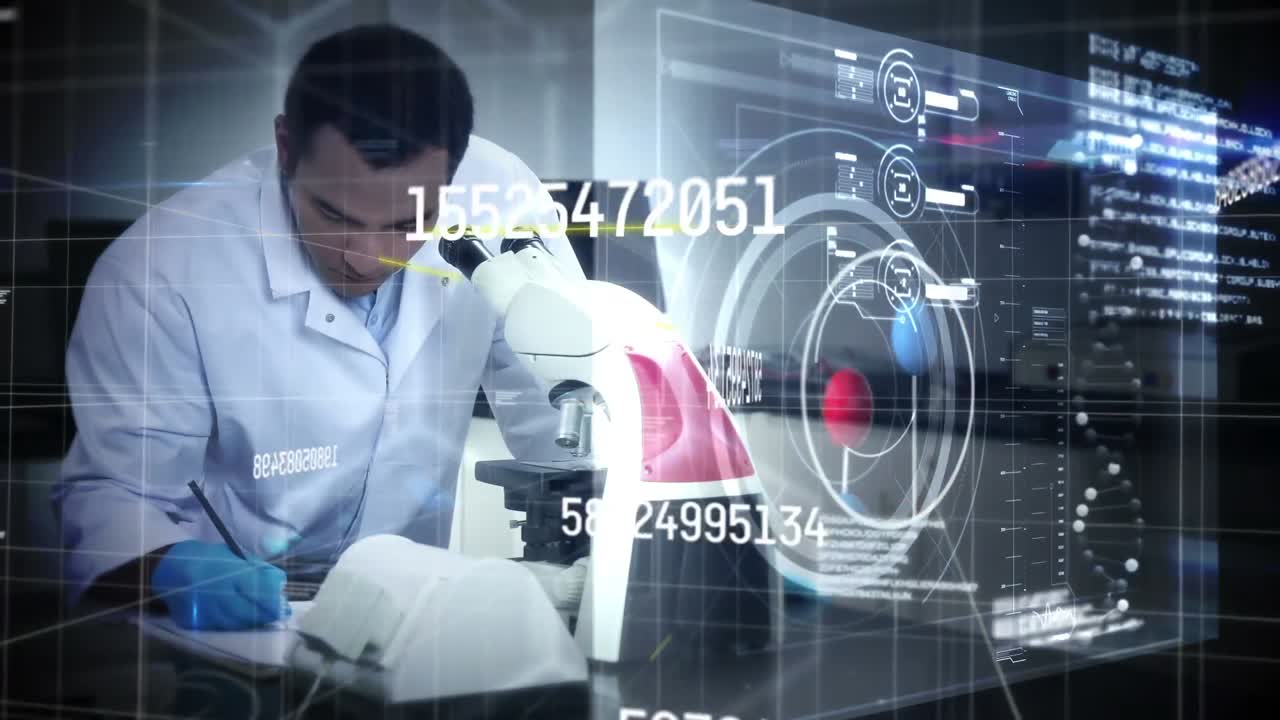 animación de números crecientes sobre analista masculino caucásico y datos diversos