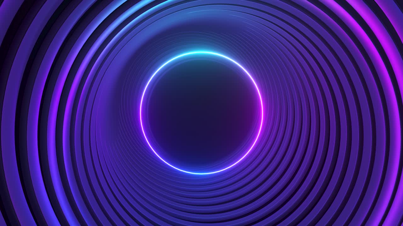círculo de neón azul violeta abstracto fondo de movimiento de alta tecnología futurista. animación 3d de bucle sin costuras