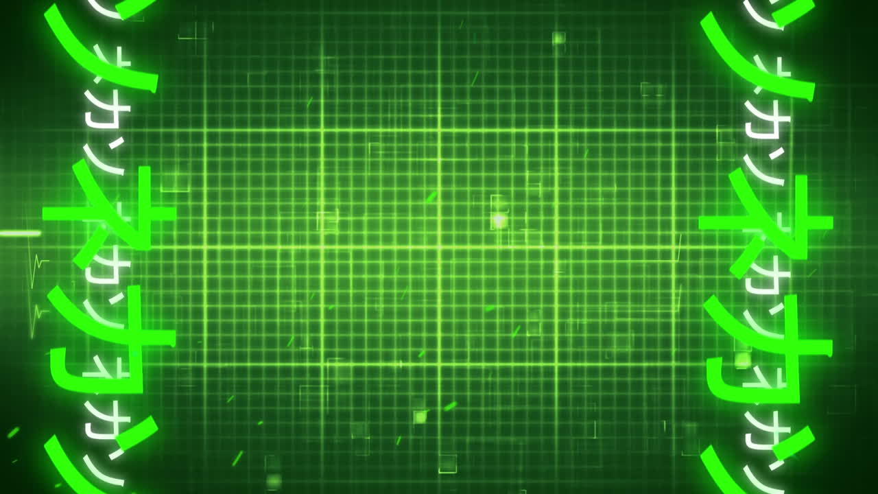 Animation of heart beat rate, particles moving over glowing green grid