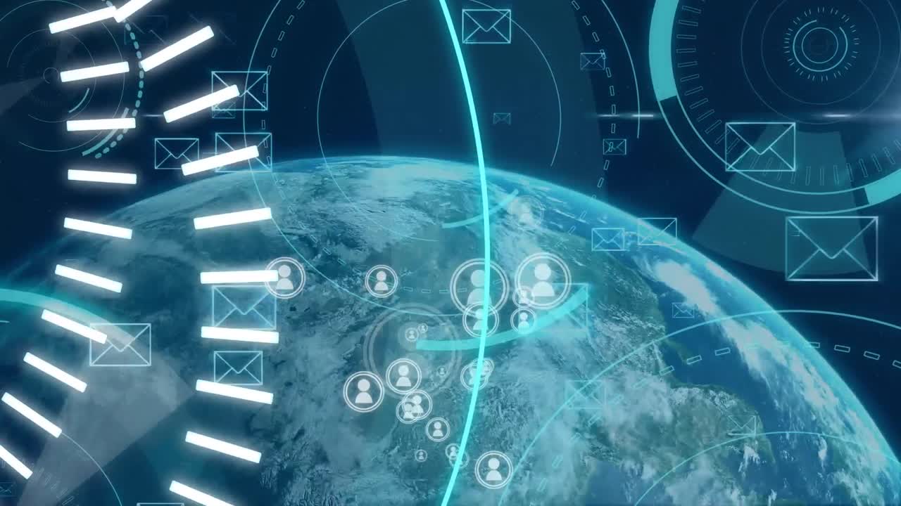 5g 텍스트의 애니메이션, 스 ⁇  스캐닝 및 지구상의 연결 네트워크