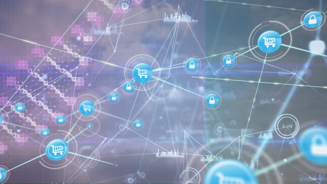 animación de la red de conexiones con iconos y redes de conexiones.