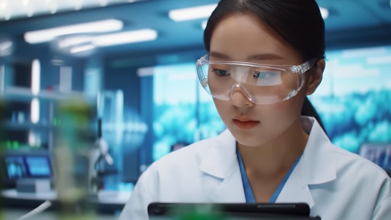A focused laboratory scientist conducts research and records observations, showcasing a commitment to scientific discovery and innovation in an advanced lab environment