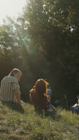 friends relaxing in a forest