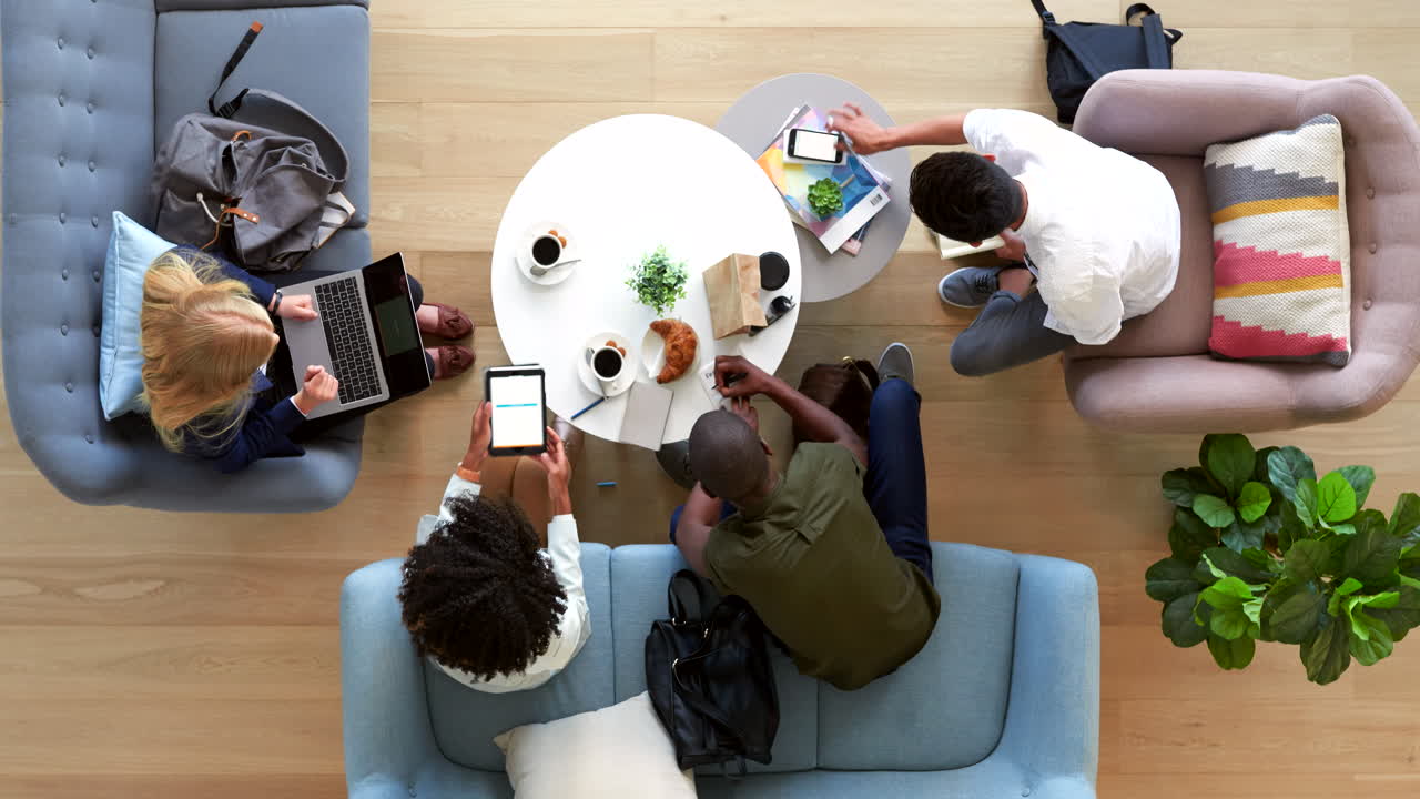 Top view, busy business people