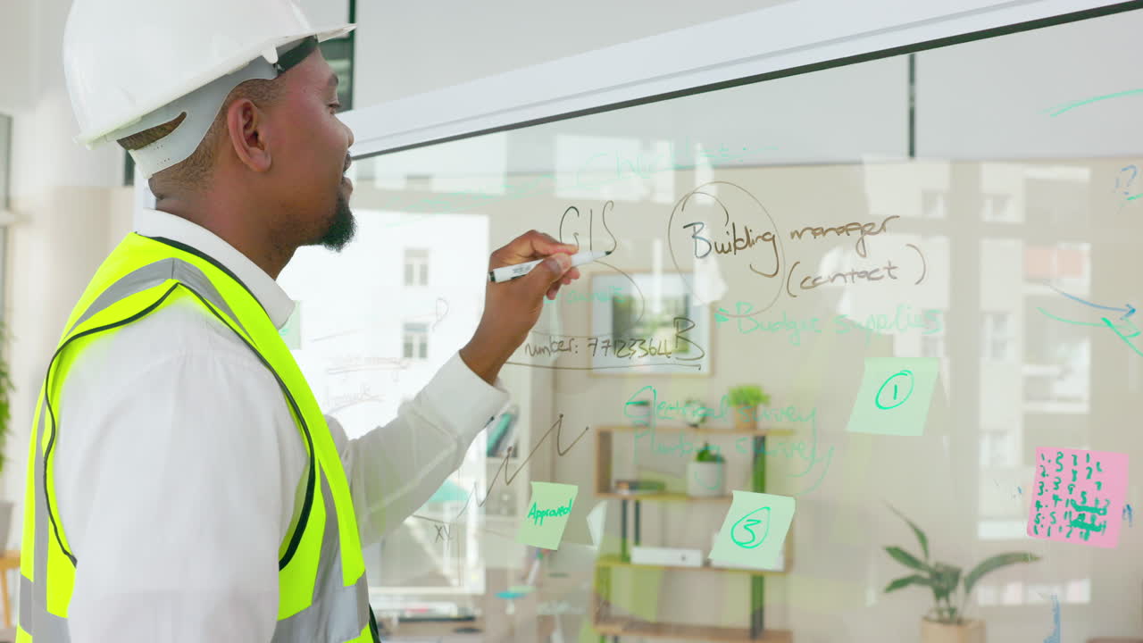 Black man, engineer and architect planning project