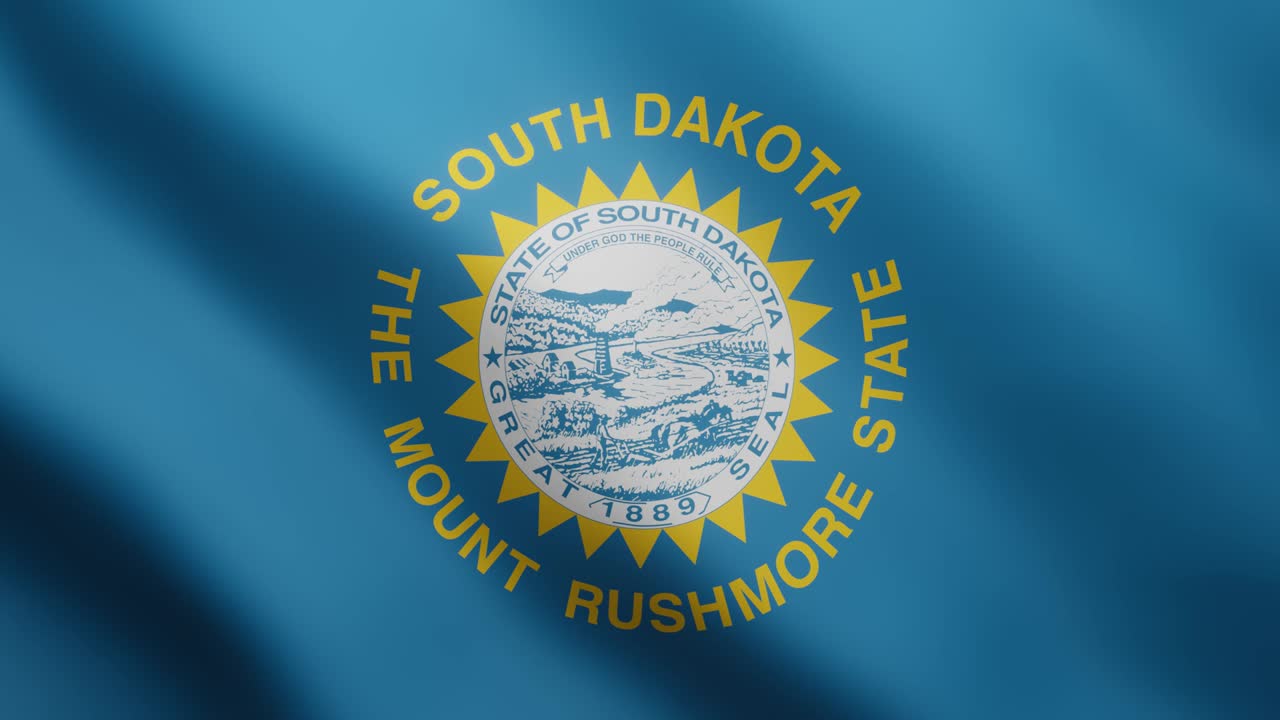 3d flag of state South Dakota fluttering in the breeze background. 4K animated seamless loop video clip in a realistic way