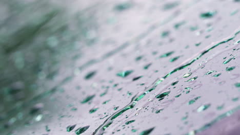 macro close up shot of raindrops falling on car windshield