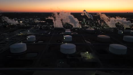 Silhouette-of-oil-refinery-and-fuel-storage-tanks