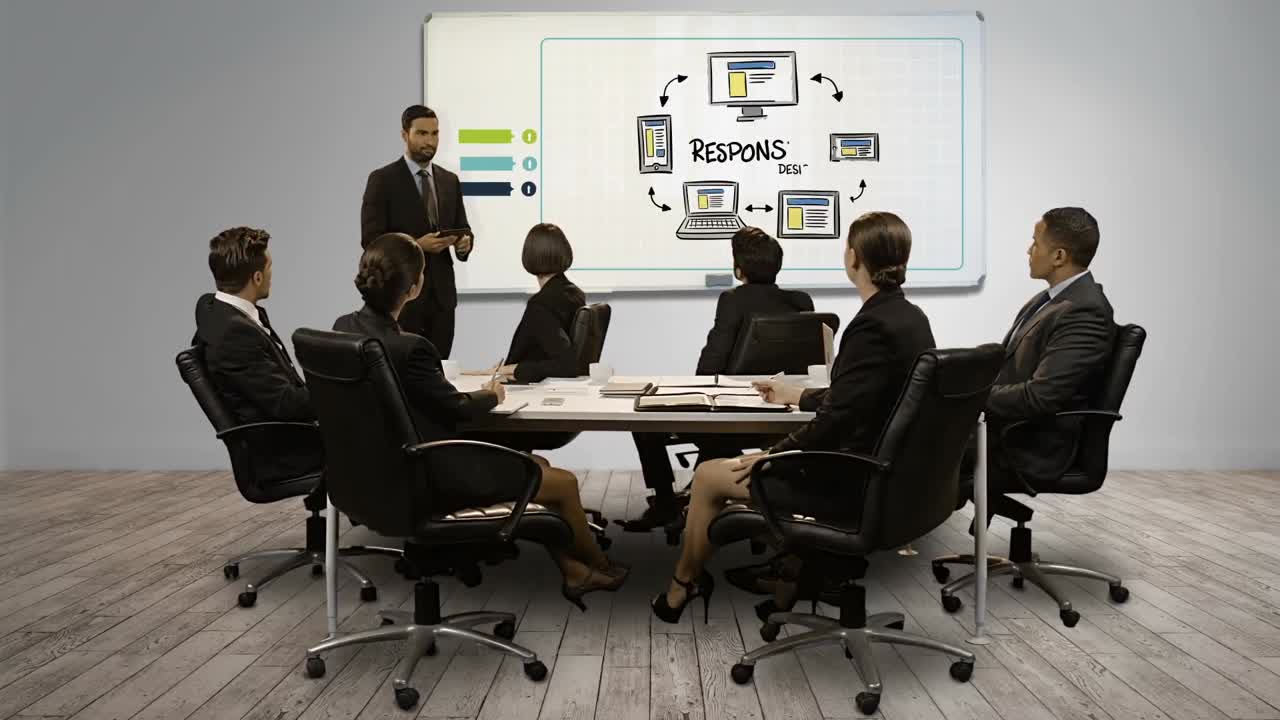 Businessman giving a presentation on digital screen