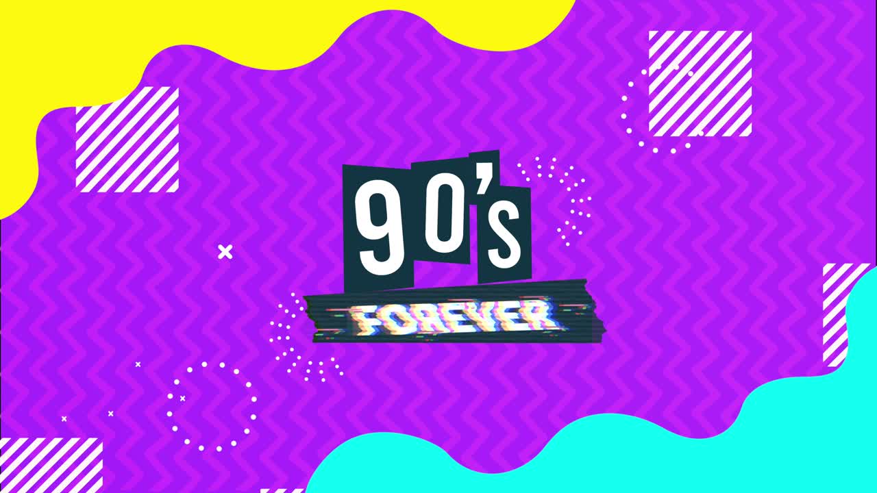 90s forever lettering in memphis retro style background