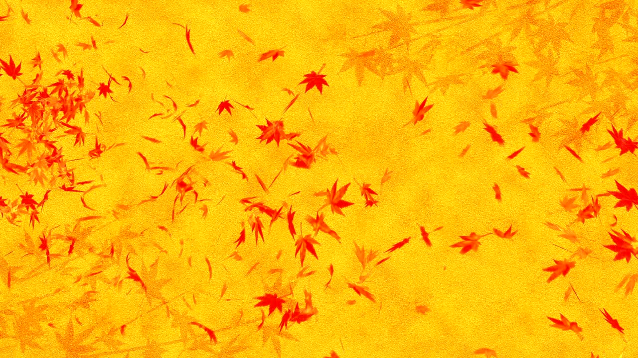 秋の葉が金色の背景に落ちる メープル・リーフ ループ・グリッター アニメーション