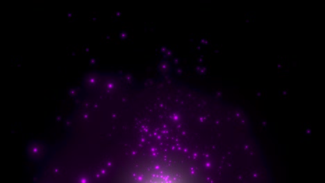 fly small purple particles and stars on dark background