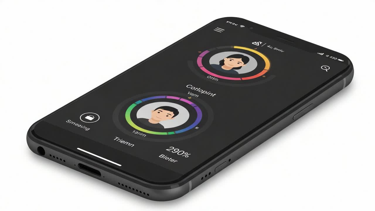 A close-up view of a modern smartphone displaying emotional recognition interface with various reactions like 'smiling', 'contempt', and 'warm', showcasing advanced technology in personal interactions